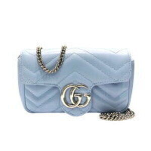 GUCCI GG Marmont Quilted Super Bag Blue Leather Chain Shoulder Strap HO